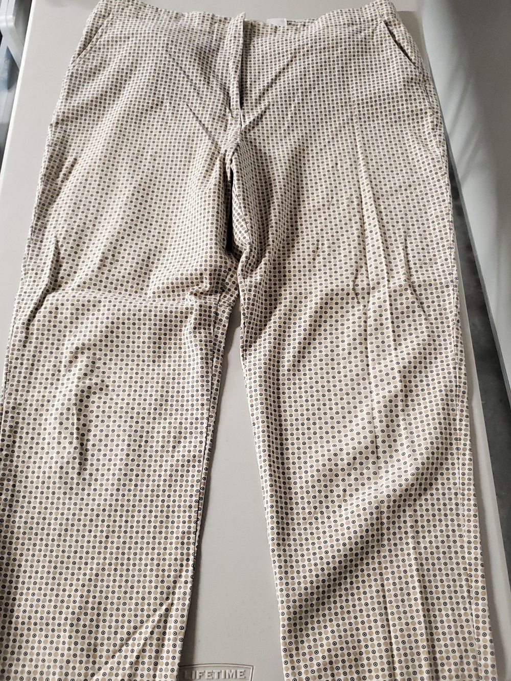 Beige Patterned Dress Pants